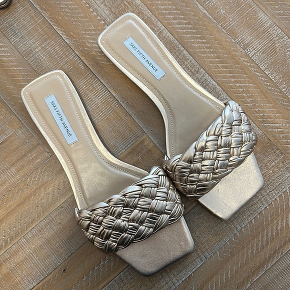 Saks Fifth Avenue Gold Woven Sandals - Picture 1 of 7